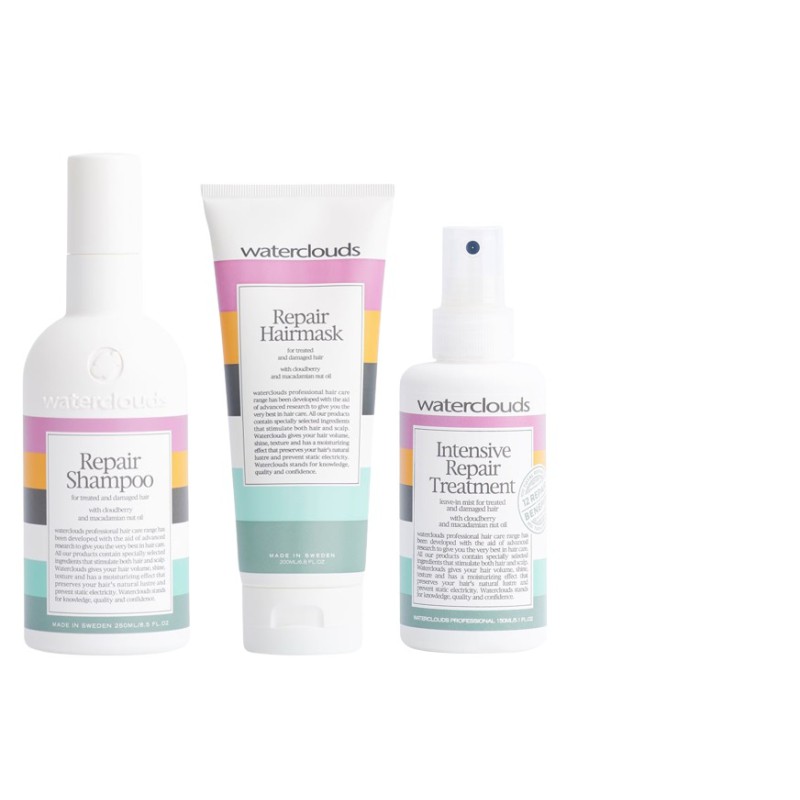 Waterclouds Repair Shampoo 250ml + Repair HairMask 200ml + Intesive Repair Treatment 150ml
