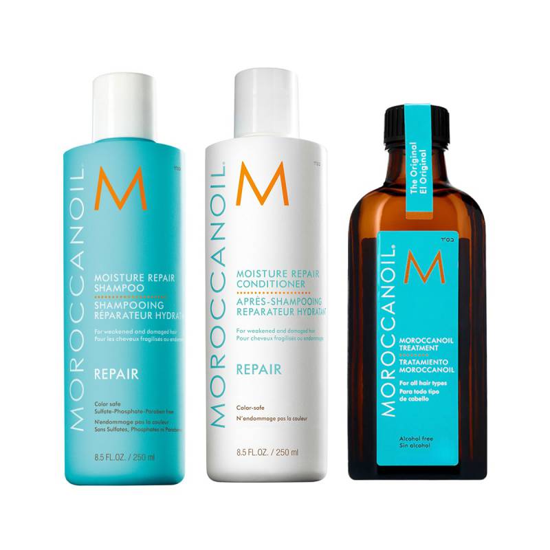 Moroccanoil Moisture Repair Trio – Schampo 250 ml, Balsam 250 ml & Original Oil Treatment 100 ml