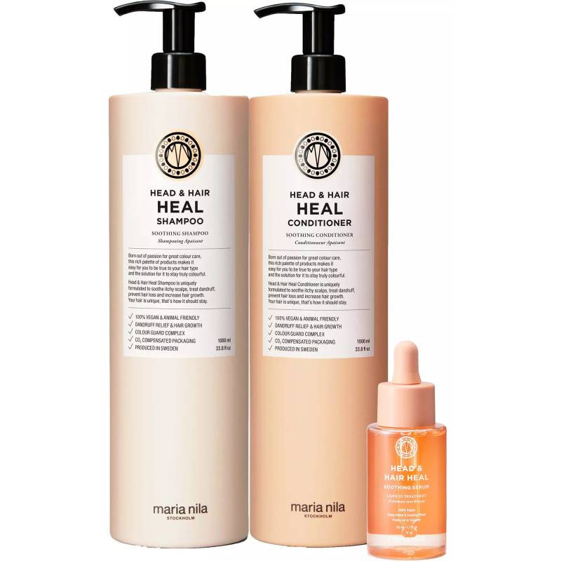 Maria Nila Head & Heal 3-step Kit – Shampoo 1000ml + Conditioner 1000ml + Serum 50ml